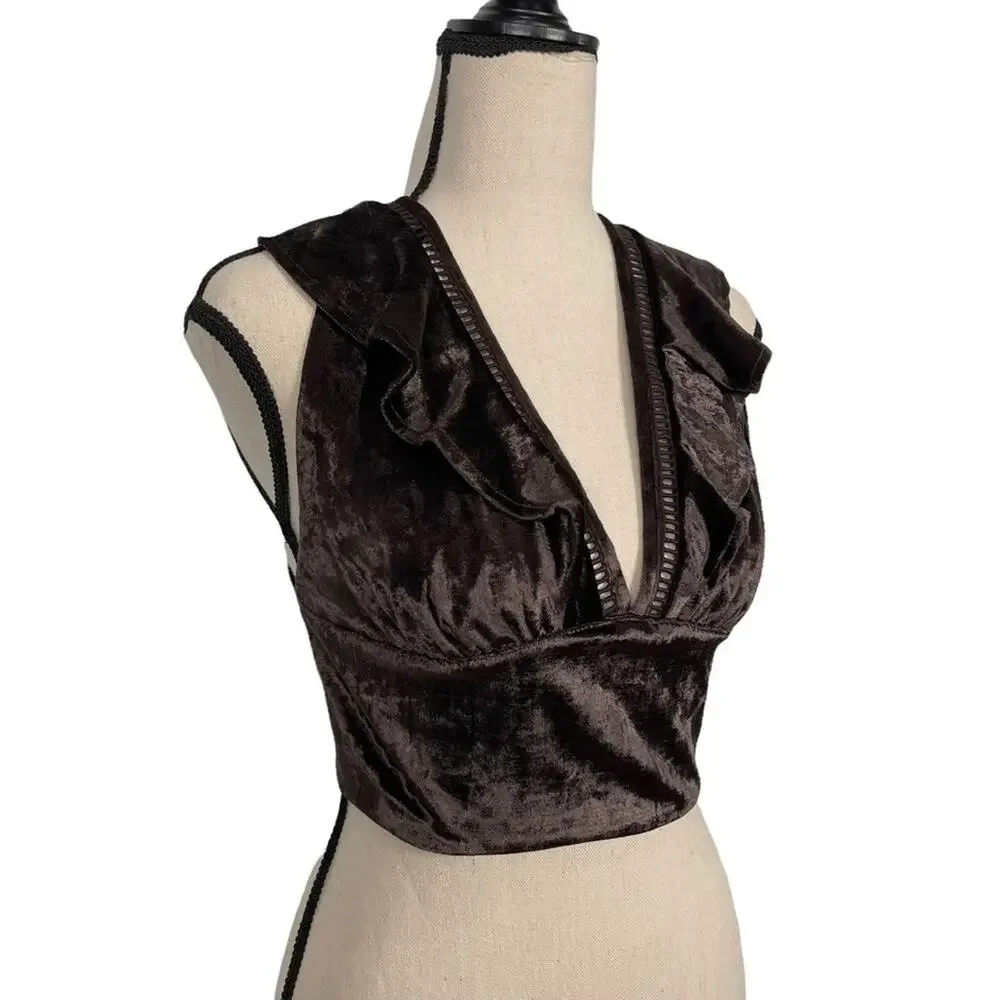 Free People Lillian Velvet Lace Up Tank Top Brown Size XS NWOT